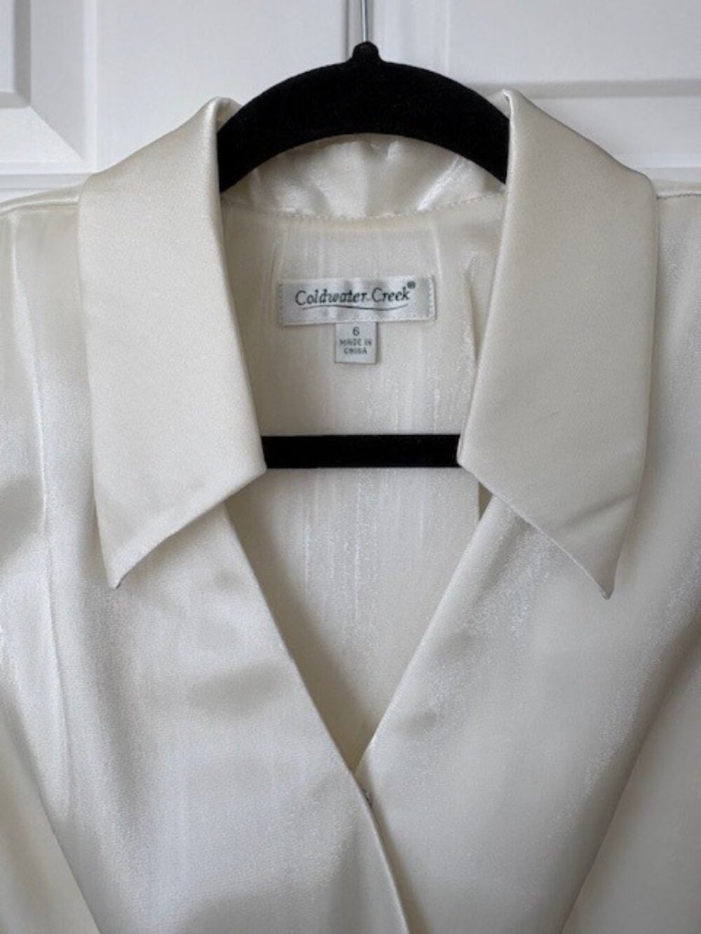 Coldwater Creek | Women's Elegant Ivory Wrap Blouse with Statement Waist Tie - Picture 2 of 4